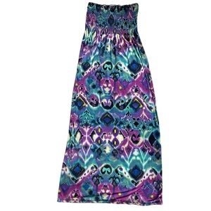 Strapless smocked top watercolor tie dye maxi dress